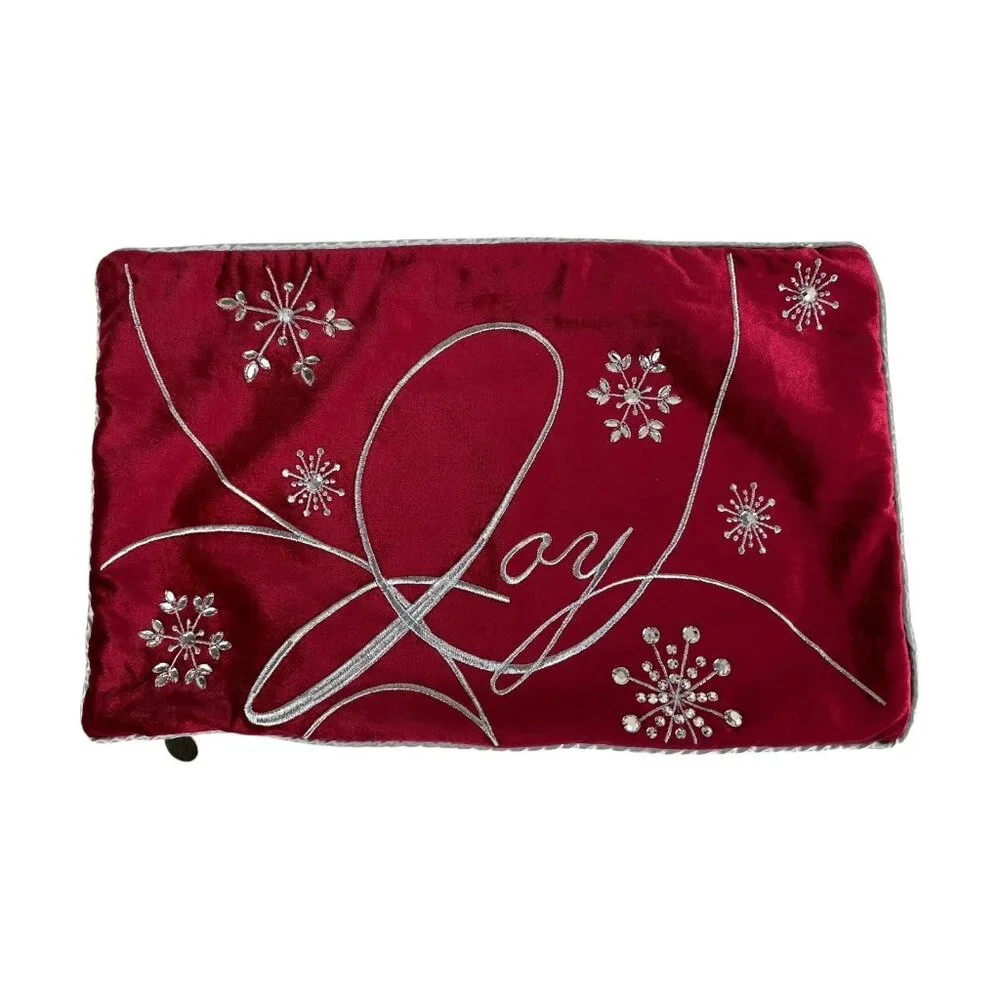 Pier 1 Imports Christmas Pillow Red Velvet Silver Snowflake Holiday Deco